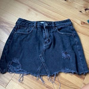 Black denim mini skirt